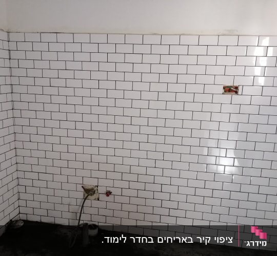 קיר אריחים לבנים עם חיבורים חשופים